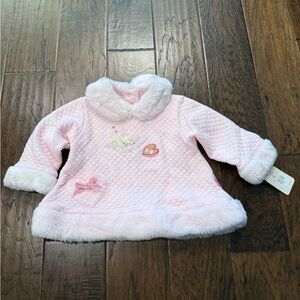 Le Top Light Pink Faux Fur Trim top 2T NWT